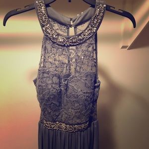 Gray See-Through Floor-Length Prom Dress